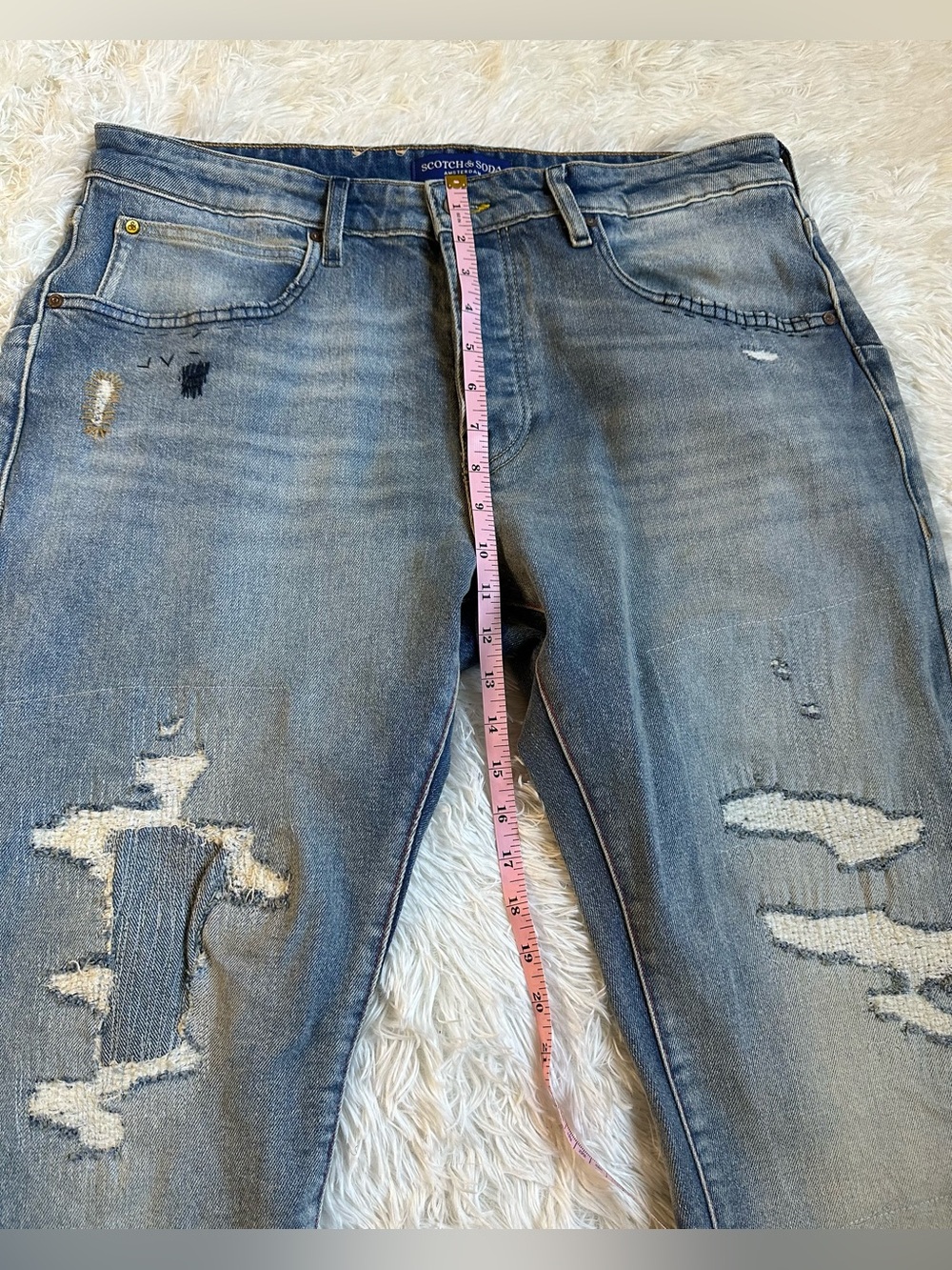 Scotch & Soda "The Zee" Distressed Button Fly Jeans 36x32 Stitch Detail Denim - Picture 8 of 10